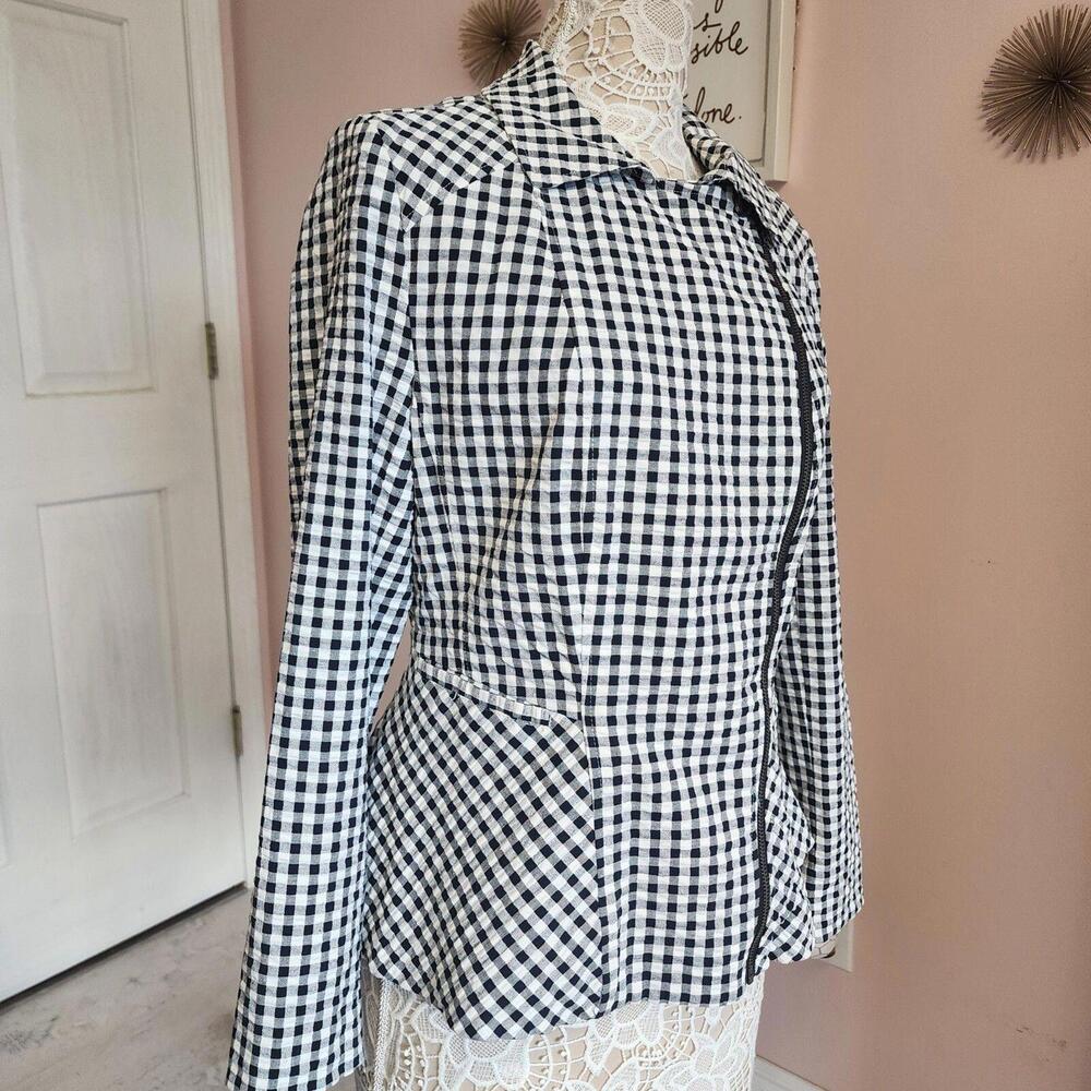 NWT Isaac Mizrahi Live Black White Gingham Moto Style Zip-Up Jacket xl